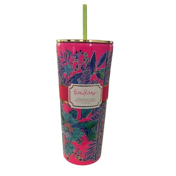 New Lilly Pulitzer Tumbler With Straw Lil Earned Stripes 24 Ounces - Picture 5 of 6